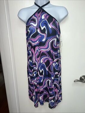 Miken Juniors' High-Neck Sleeveless Swim Cover-Up Purple & Black Size Medium NWT